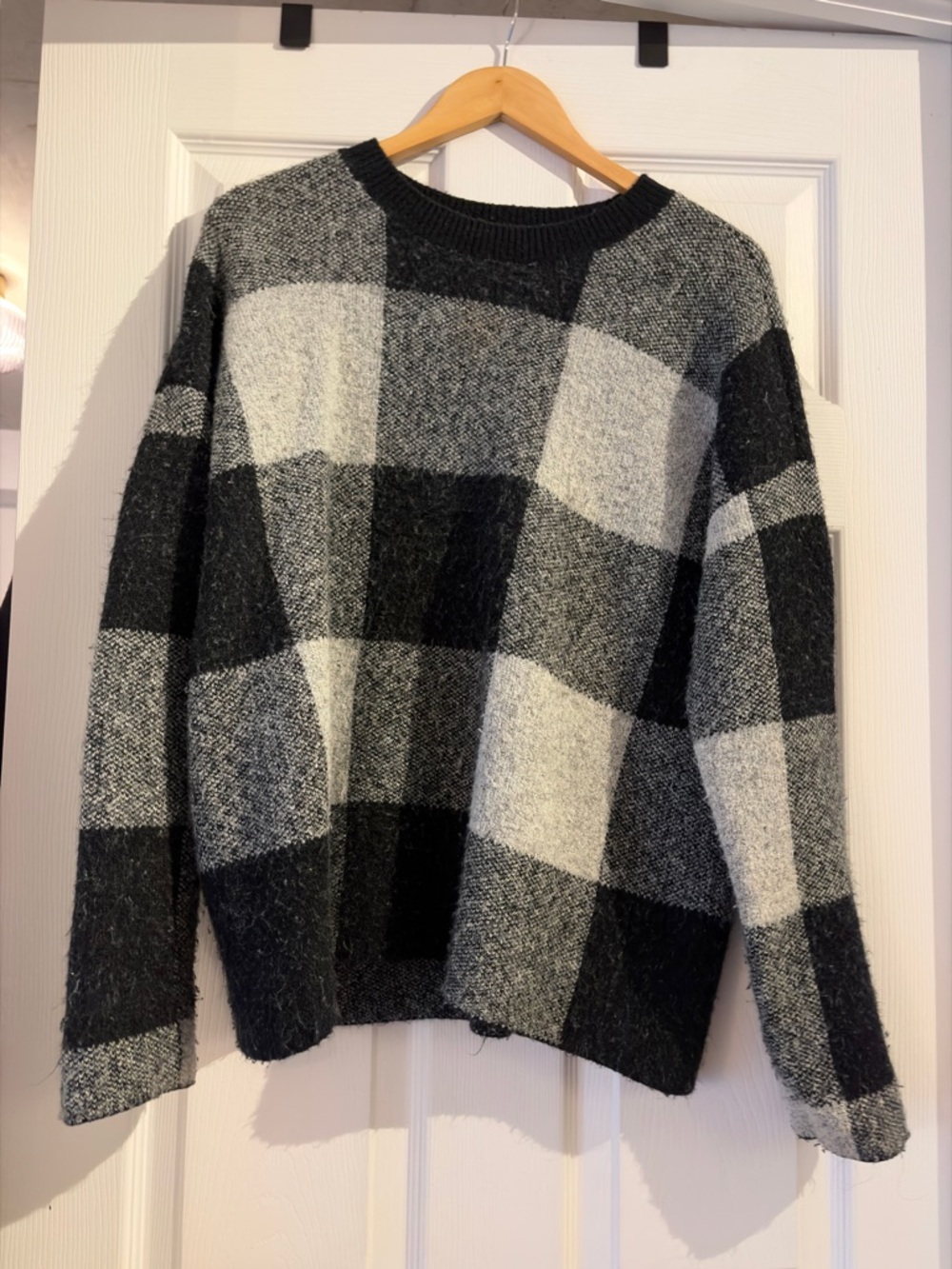 Black & Gray Check Crewneck Sweater